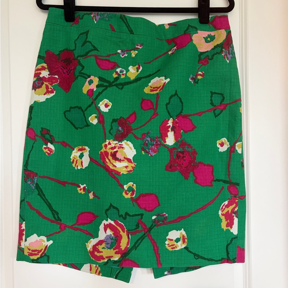 J. Crew Vibrant Green and Pink Floral Pencil Skirt